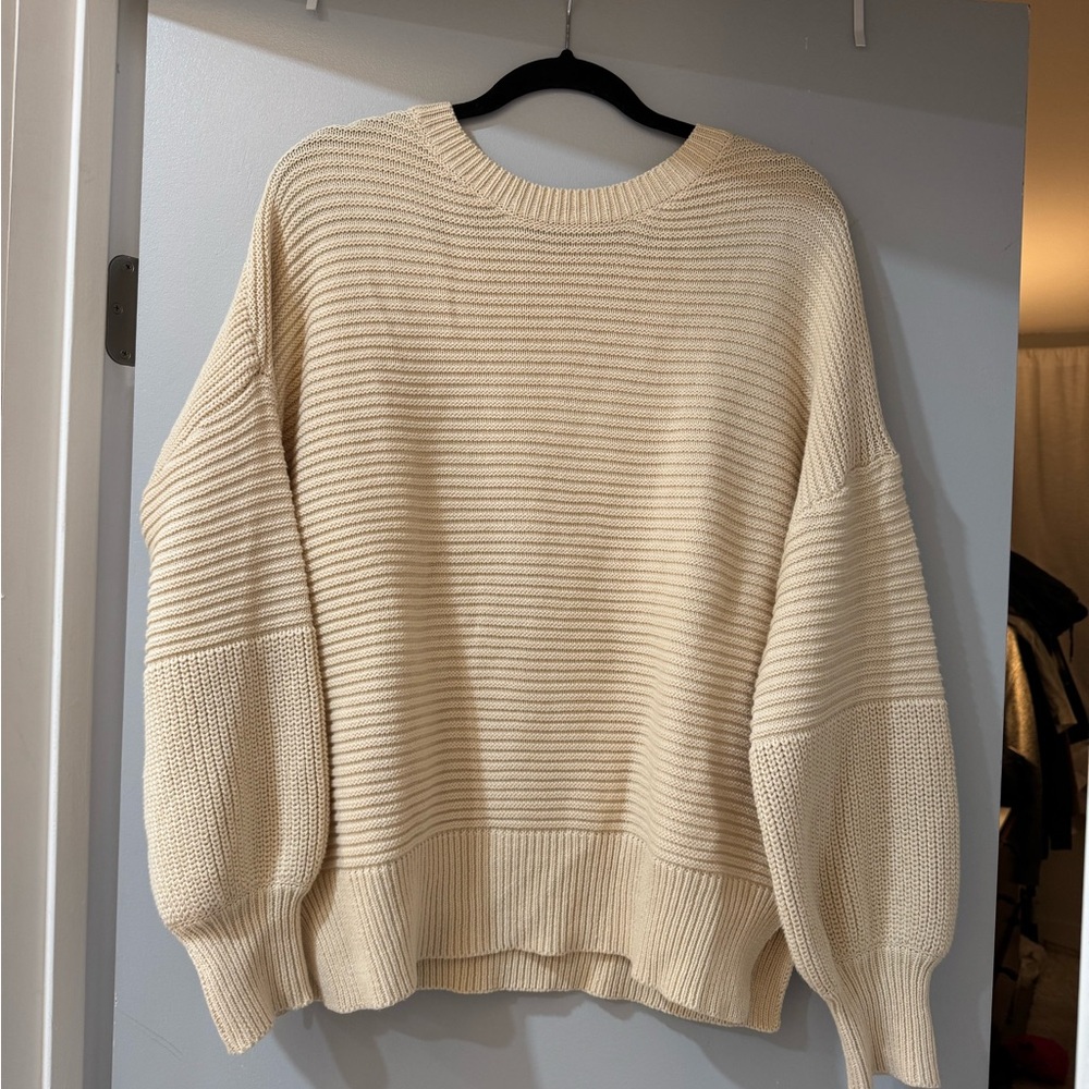 12th Tribe Cream Chunky Knit Crew Neck Sweater